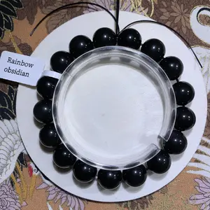 【Rainbow Obsidian】Rainbow Obsidian Bracelet Stretch Bracelet for Women Men, Round Stone Crystal Beads for Beaded Elastic Bracelet，Attract Wealth Money and Good Luck