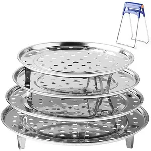 Round Stainless Steel Steamer Rack 7.6" 8.5" 9.33" 10.23" Inch Diameter Steaming Rack Stand Canner Canning Racks Stock Pot Steaming Tray Pressure Cooker Cooking Toast Bread Salad Baking (4 Pack)