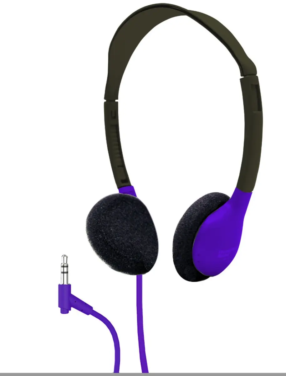 3.5 mm Plug 5 ft. Dura-Cord Personal Stereo Headphone, Purple - Chew Cord & Foam Ear Cushions