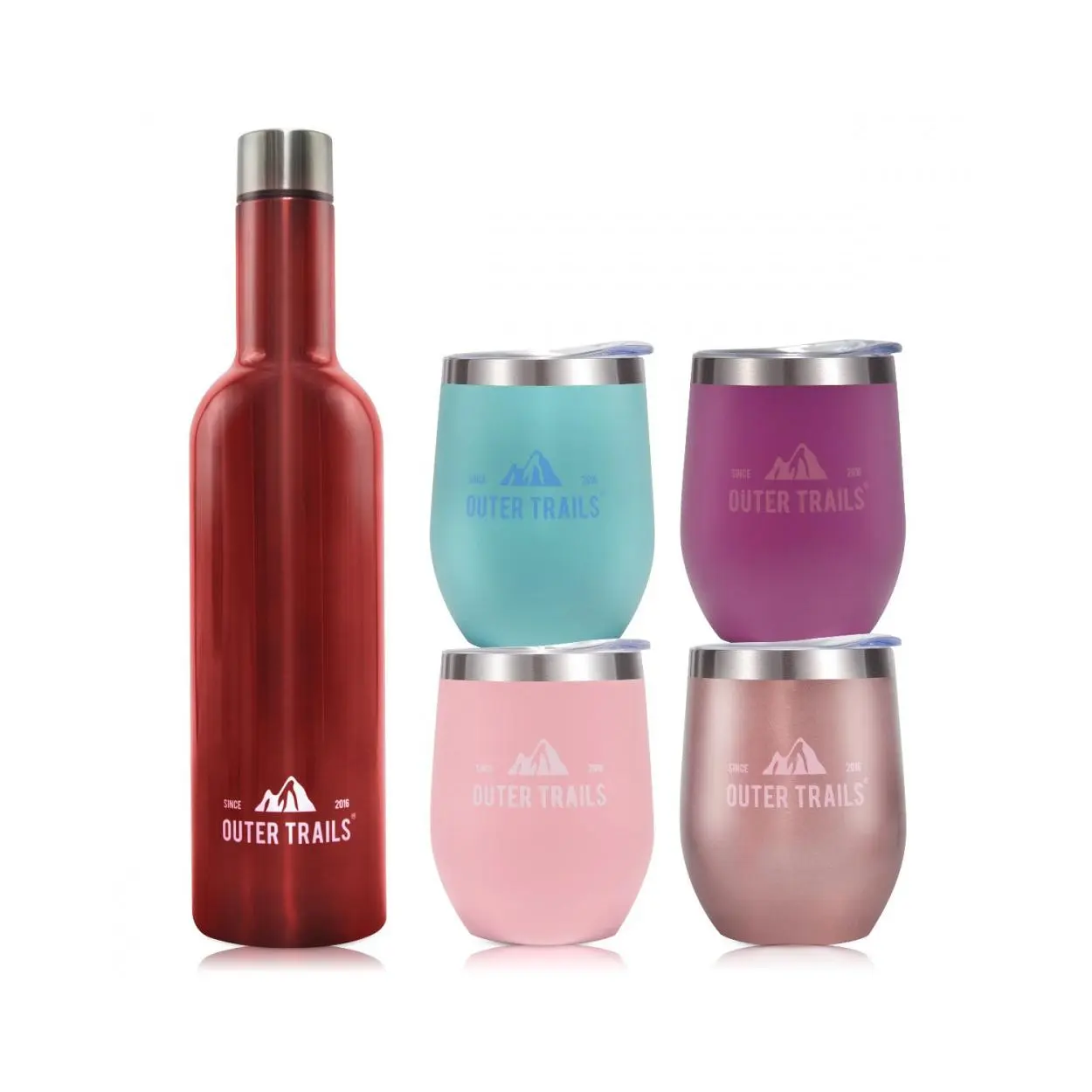 Outer Trails Insulated Tumbler Wine Set - 4 Cups and Wine Bottle Drinkware Flasks