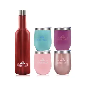 Outer Trails Insulated Tumbler Wine Set - 4 Cups and Wine Bottle Drinkware Flasks