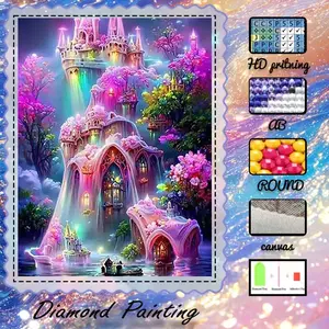 DIY 5D flocking cloth diamond painting kit, AB drills, fairy dust drills, crystal drills. Dream castle, flower sea, waterfall diamond embroidery. Special craft diamond art set, wall decor, perfect gift for family, loved ones, friends.