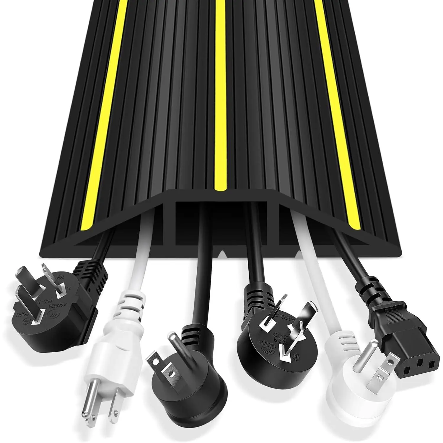 Floor Cord Cover, Heavy Duty Floor  Cover 6 Ft  Protector 3 Channels Outdoor Wire Covers for Cords Extension Cord Cover for  Management Electrical Cord Hider, Easy to Unroll, Black