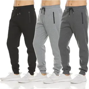 Mens 3 Pack Fleece Active Athletic Workout Jogger Sweatpants for Men with Zipper Pocket and Drawstring Size S-3XL