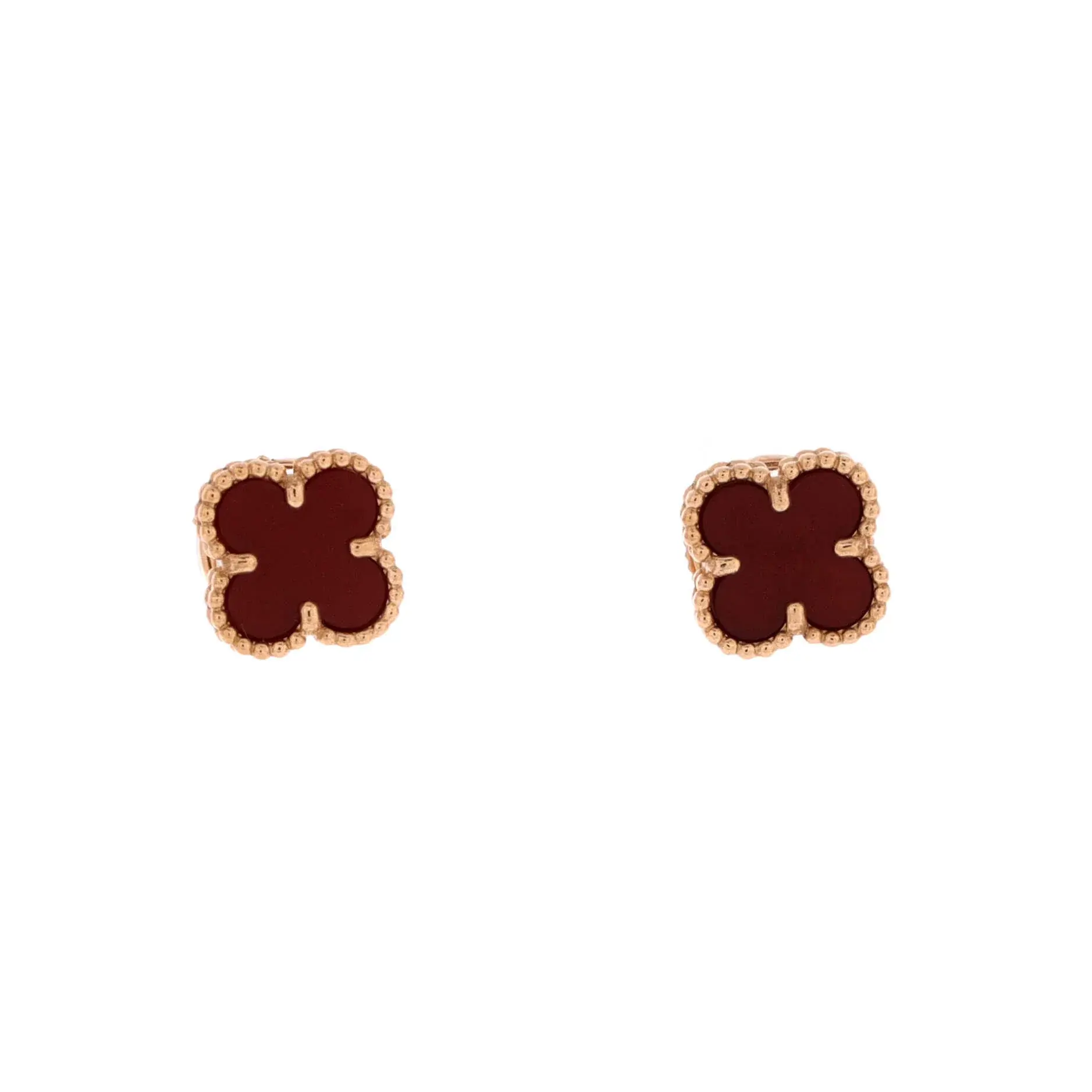 Pre-owned Van Cleef & Arpels Sweet Alhambra Stud Earrings 18K Rose Gold and Carnelian by Rebag