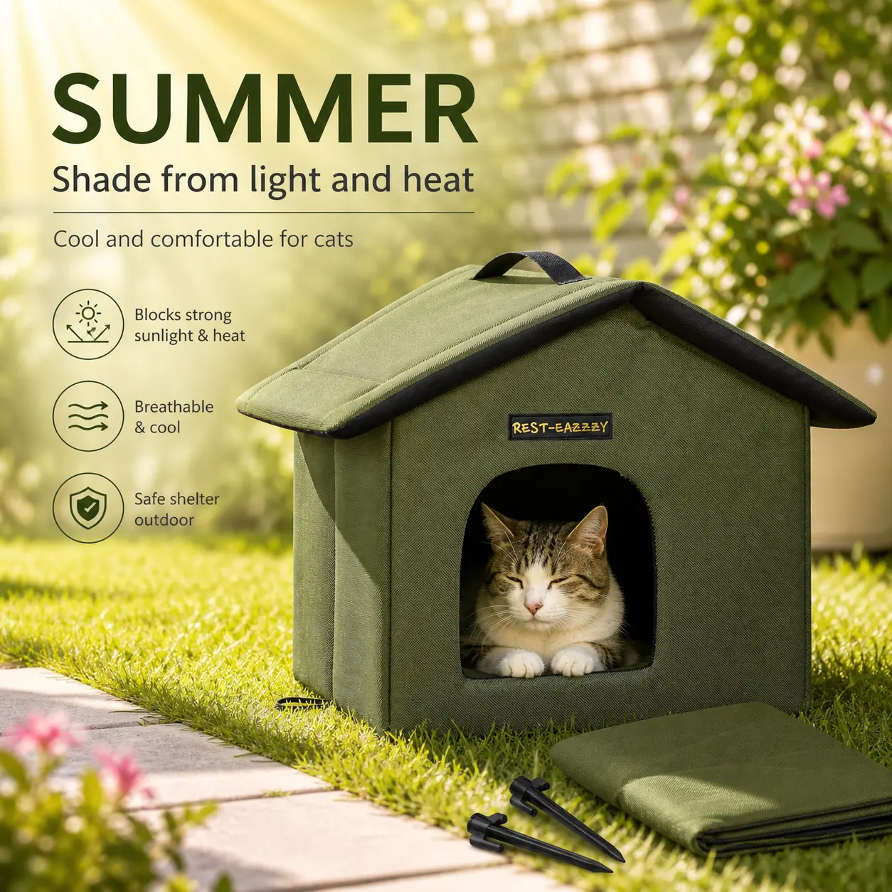 All-Season Outdoor Cat Shelter – Weatherproof, Insulated Feral Cat House with Mat, Quick Setup Self-Warming Shelter for Stray Cats