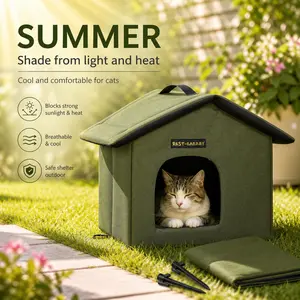 All-Season Outdoor Cat Shelter – Weatherproof, Insulated Feral Cat House with Mat, Quick Setup Self-Warming Shelter for Stray Cats