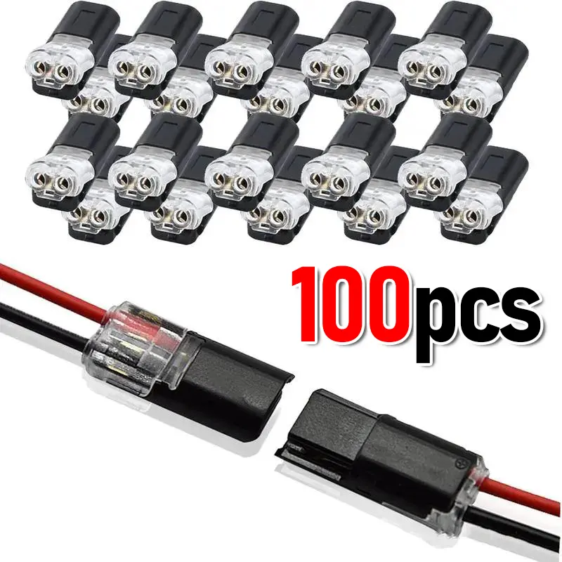 100 Pcs 2-Pin LED Strip Wire Connectors, Double-Wire Plug-in Connectors with Locking Buckle, Solderless Quick Connect Wire Connectors for LED Light Strips, Low-Voltage Electrical Wiring, Automotive Wiring & DIY Projects