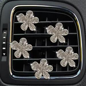 5Pcs Bling Rhinestone Flower Car Vent Clips Set, Diamond Car Air Freshener Decor, Cute Car Interior Accessories for Women