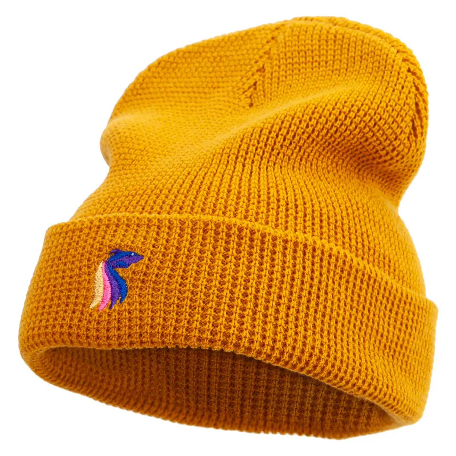 Rainbow Fish Logo Embroidered Waffle Knit Cuff Beanie