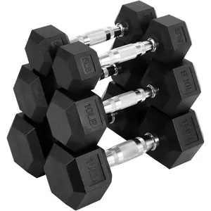 60 Lb Set(Pair of 5, 10, 15) PVC Hex Dumbbell Set: Cast Iron Core, Anti-Roll & Knurled Handle for Home Gym