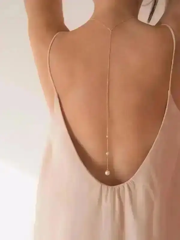 Pearl Back Chain for Women Simple Sexy Design Body Jewelry Party Daily Decoration Accessory Adjustable Waist Timeless Gift Luxury Exquisite Refined Chic Classy Essential Style Fashion Elegant Sophisticated Charming Look