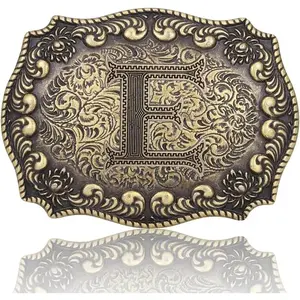 BASIC SUPPLY Belt Buckles Men Western Cowboy Initial Letters ABCDJMR Mens Texas Rodeo Belt Buckle for Boys Girls