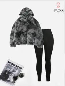 Women's Fashion Tie Dye Hoodies Set, Thick Warm Plush Hooded Sweatshirts, Casual Camping Travel Wear, Perfect Gift for Mom & Aunt