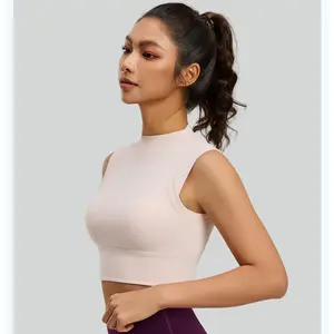 Women's Mock Neck High-Stretch Yoga Tank Top - Shockproof Support Sports Bra, Gathered Fitness Bralette for Yoga, Running Workouts