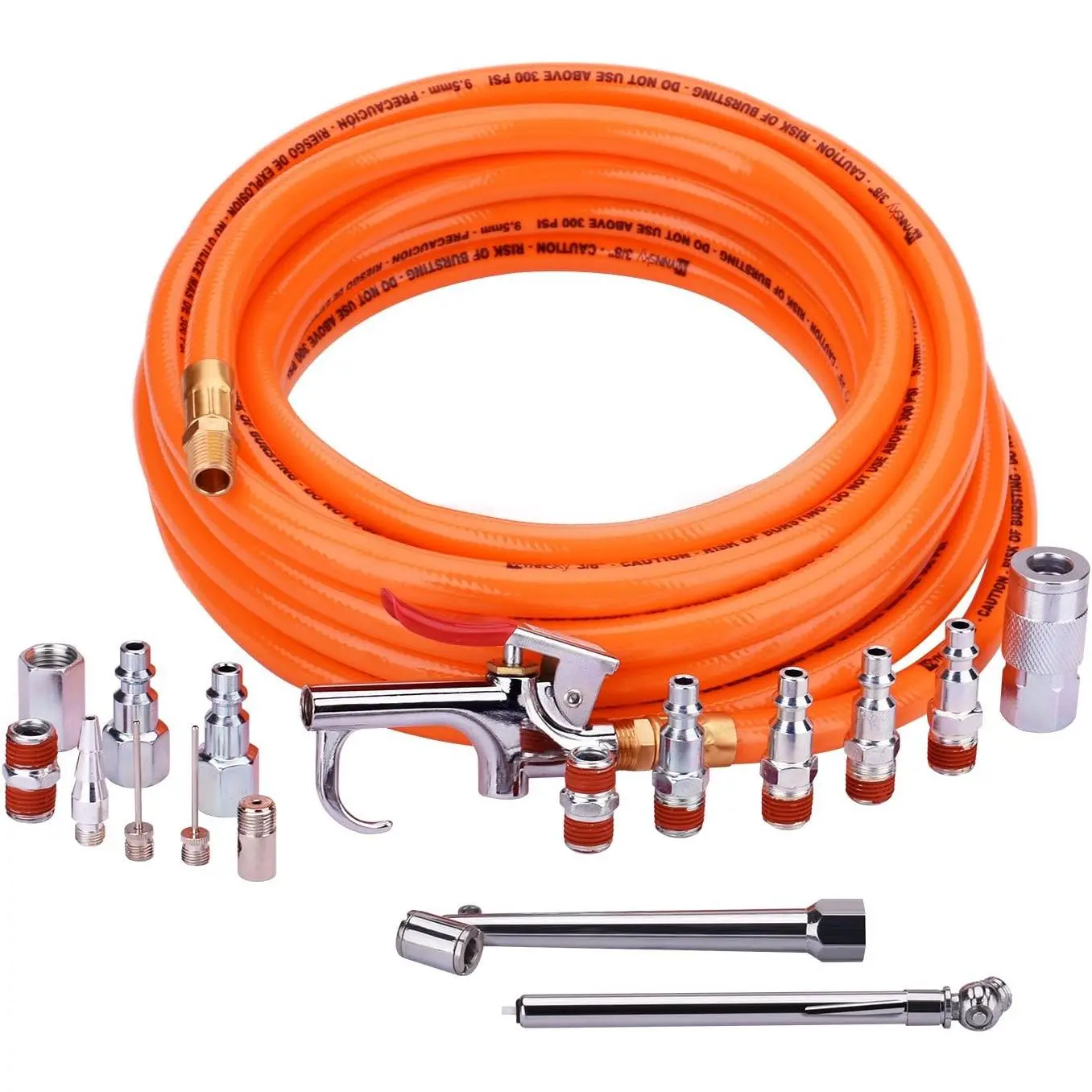 3/8" X 25ft PVC Air Compressor Hose Kit With 17 count Air Tool and Air Compressor Accessories Kit 3/8" X 25ft PVC Air Compressor Hose Kit With 17 count Air Tool and Air Compressor Accessories Kit