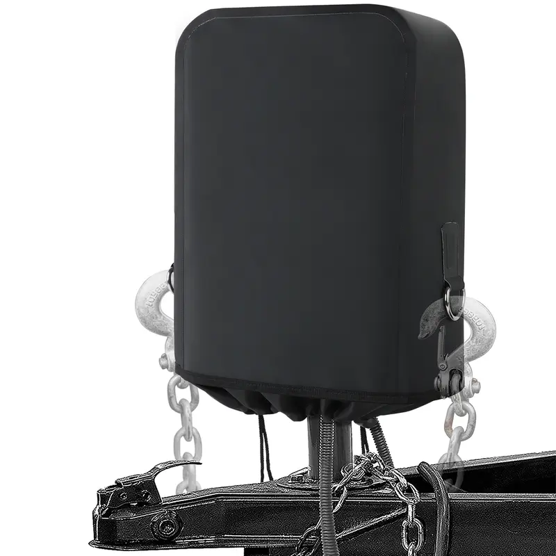 Safoner RV Electric Tongue Jack Cover, Heavy-Duty Waterproof with Chain Hook Heavy-Duty Waterproof PVC, UV& Weather Protection, Secure Drawstring Closure, Built-In Chain Hooks, RV Essentials Accessories