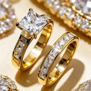 Classic Princess Cut Ring Set, 2Pcs Engagement & Wedding Band, Timeless Promise Jewelry Gift for Women, Perfect for Valentine's Day Christmas & Special Occasions