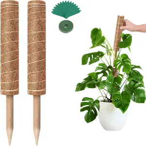 24 Inch Moss Pole for  Indoor, 2 count 15 Inch Stackable Coir Totem Monstera Support, Moss Sticks with 15 count Labels and 78in Garden Ties, Stake for Climbing Snake  Indoor