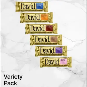 NEW 2025 David Protein Sample Pack - Chocolate Chip Cookie Dough, Blueberry Pie, Cake Batter, and Double Fudge Brownie Flavored Bar Snacks Milk Milk