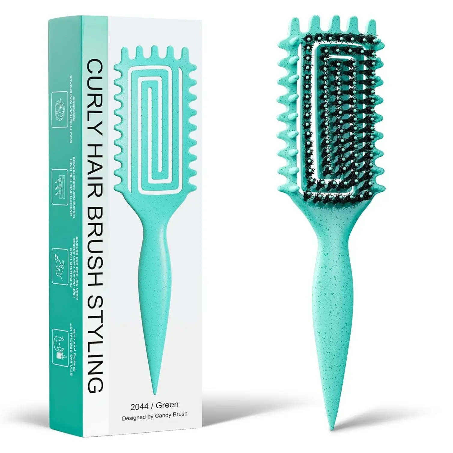 Curly hairbrush, curl defining brush with soft boar bristles, detangling glides