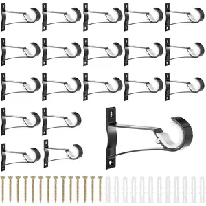 Set of 20 Rod Bracket and, Rod Holders Curtains Rods Hangers for Wall Single Window Drapery, Fit 1 Inch to 1.2 Inch Drape Rods
