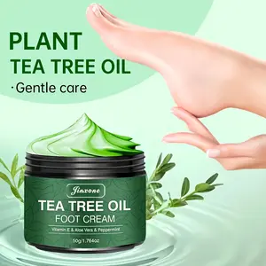 Tea Tree Oil Foot Cream with Vitamin E, Aloe Vera and Peppermint 50g - Enriched with powerful moisturizing ingredients, tea tree oil and phytosterols - for all skin types, cracked heels and rough feet - 50g