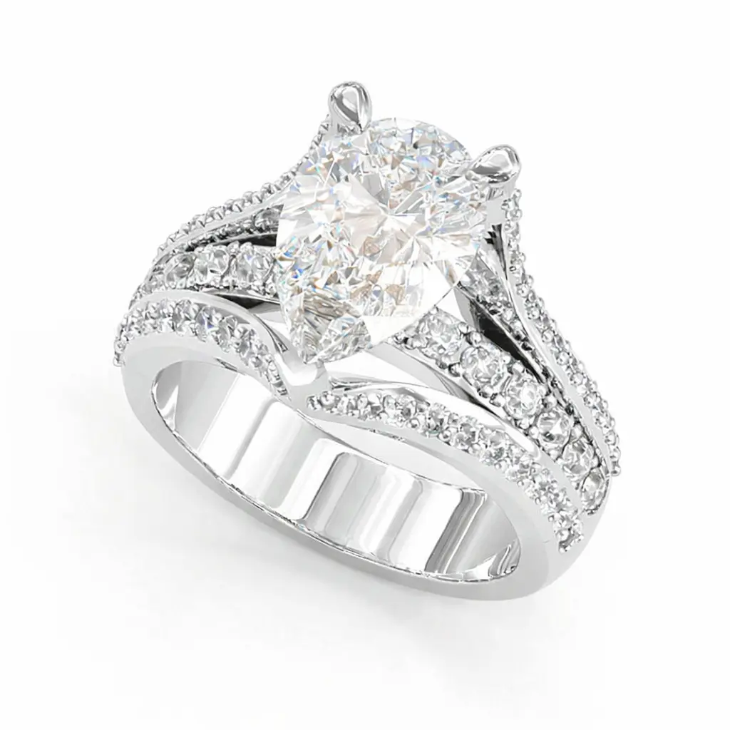 Jzora 2 Carat Pear Cut Engagement Sterling Silver Ring For Women Wedding Promise Jewelry Gift