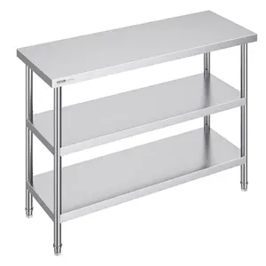【fathersdaygift】VEVOR Stainless Steel Food Prep Table, 18 x 48 x 34 Inch Commercial Kitchen Worktable, with 2 Adjustable Undershelf, Heavy Duty Prep Table Metal Work Table for BBQ, Kitchen, Home, and Garage