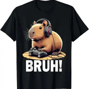 Bruh Video Games Capybara T-Shirt - 100% Cotton Classic Fit Crew Neck Short Sleeves Comfortable Casual Wear