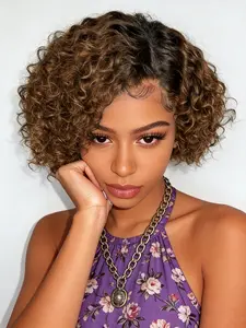 8 Inch 13X4 Lace Front Short Curly Pixie Cut Human Hair Wig Pre Plucked for Women