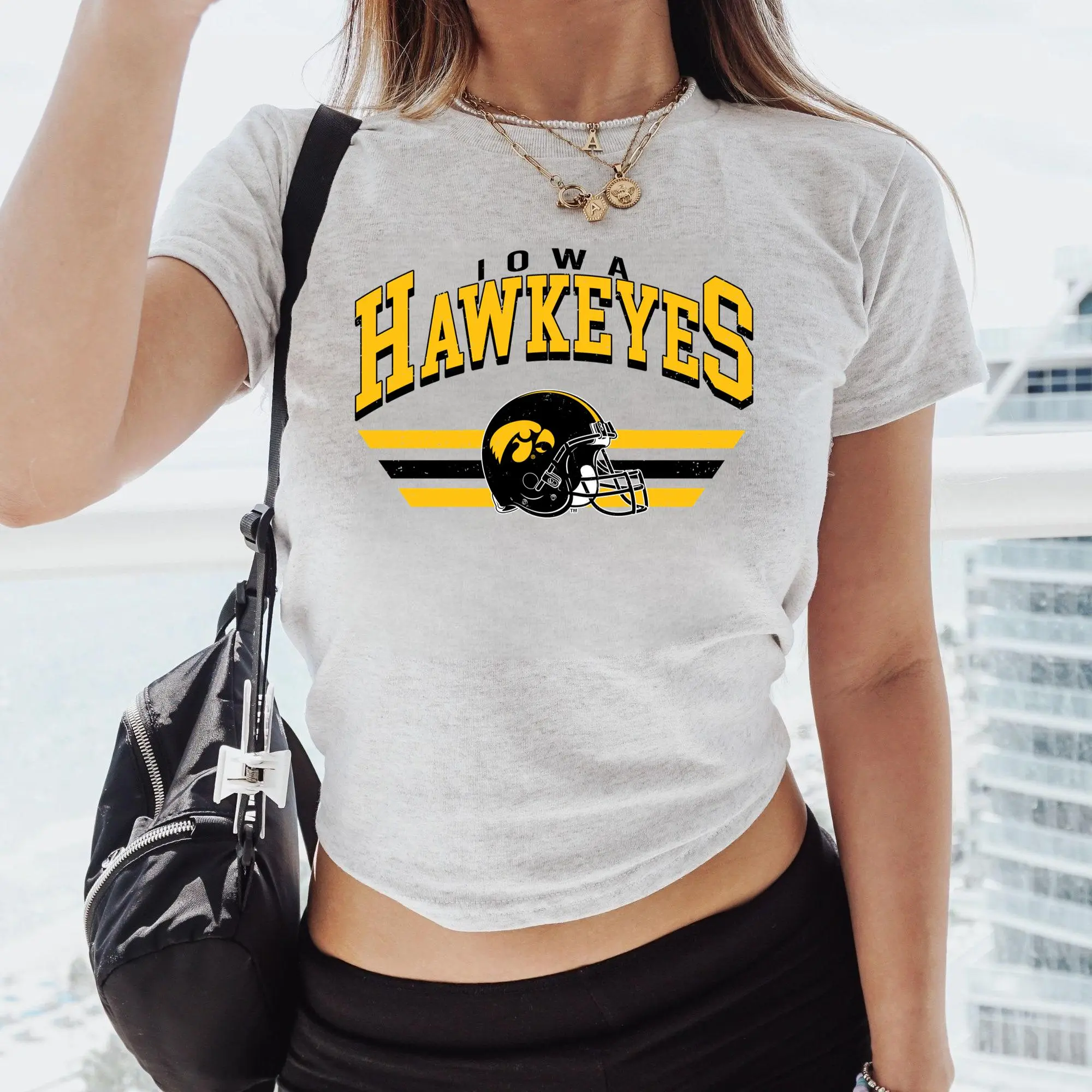 Vintage Iowa Hawkeyes Baby Tee, Retro College Football Graphic Shirt