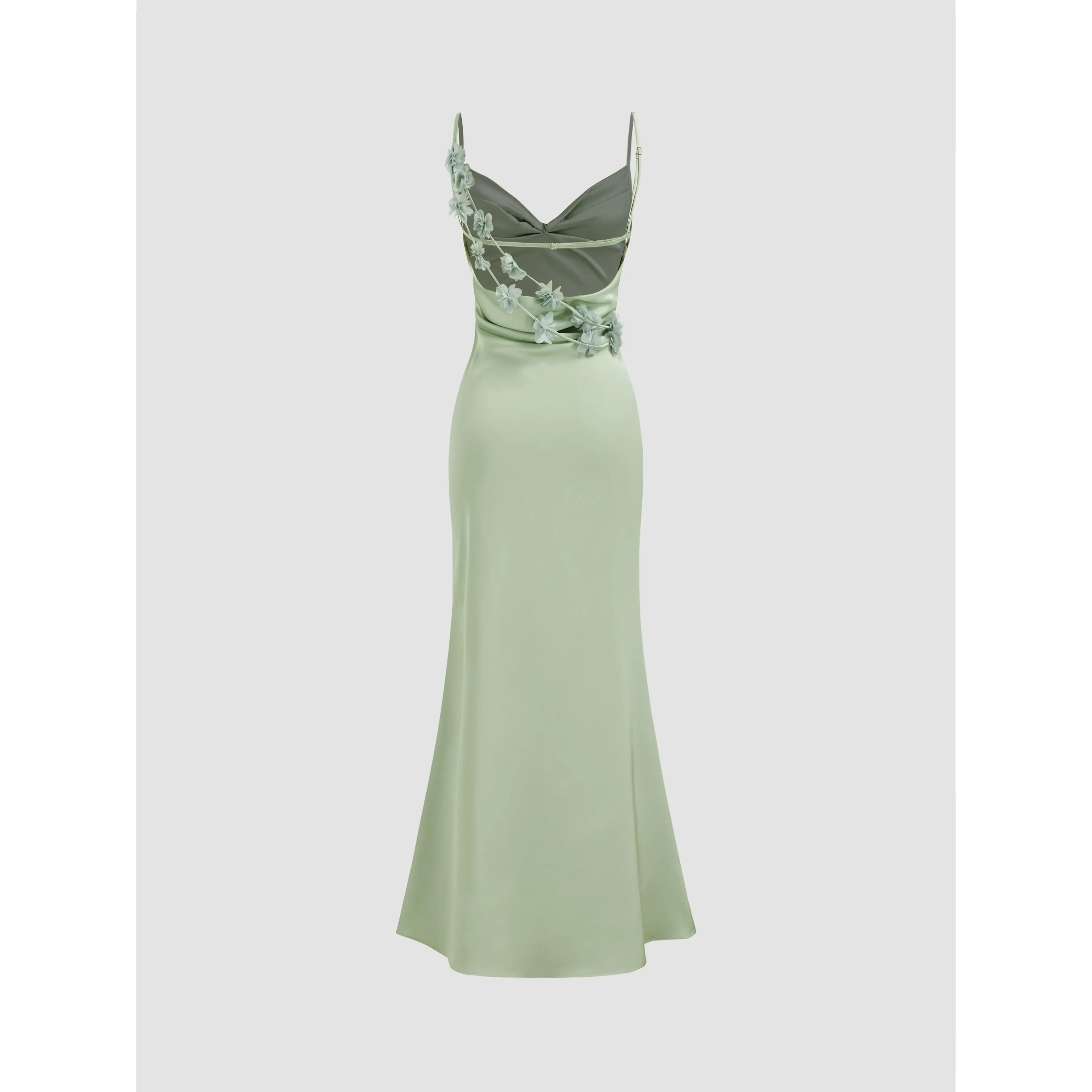 Cider [size 0-10] Satin Cowl Neck 3D Floral Ruched Mermaid Maxi Dress  SwimWeek - TikTok Shop