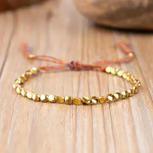 Copper Protection Bracelet Copper Beads Bracelet Brass Wealth Luck Healing Bracelet for Daily Use Adjustable Handmade Gift