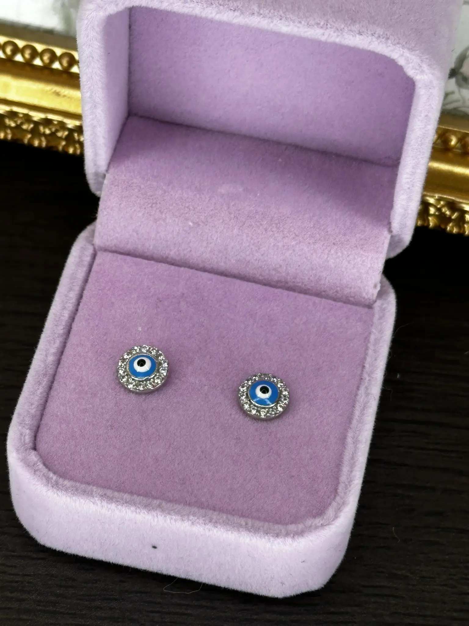 Dark Blue Light Blue Red Evil Eye Sterling Silver 925 Stud Earrings with Cubic Zirconias All Around