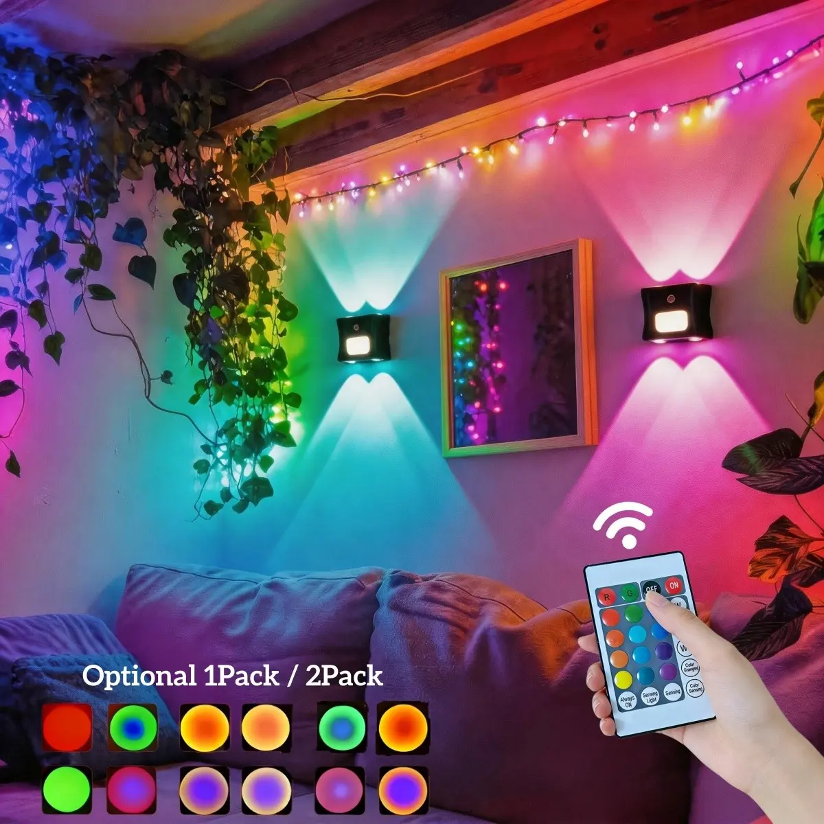 2pcs/1pc RGB Wall Lamp, USB Rechargeable, Motion Sensor Night Light, Magnetic Base, Decorative Lights, Indoor Decor for Hallway, Bedroom, Kitchen, Party, Christmas Gift