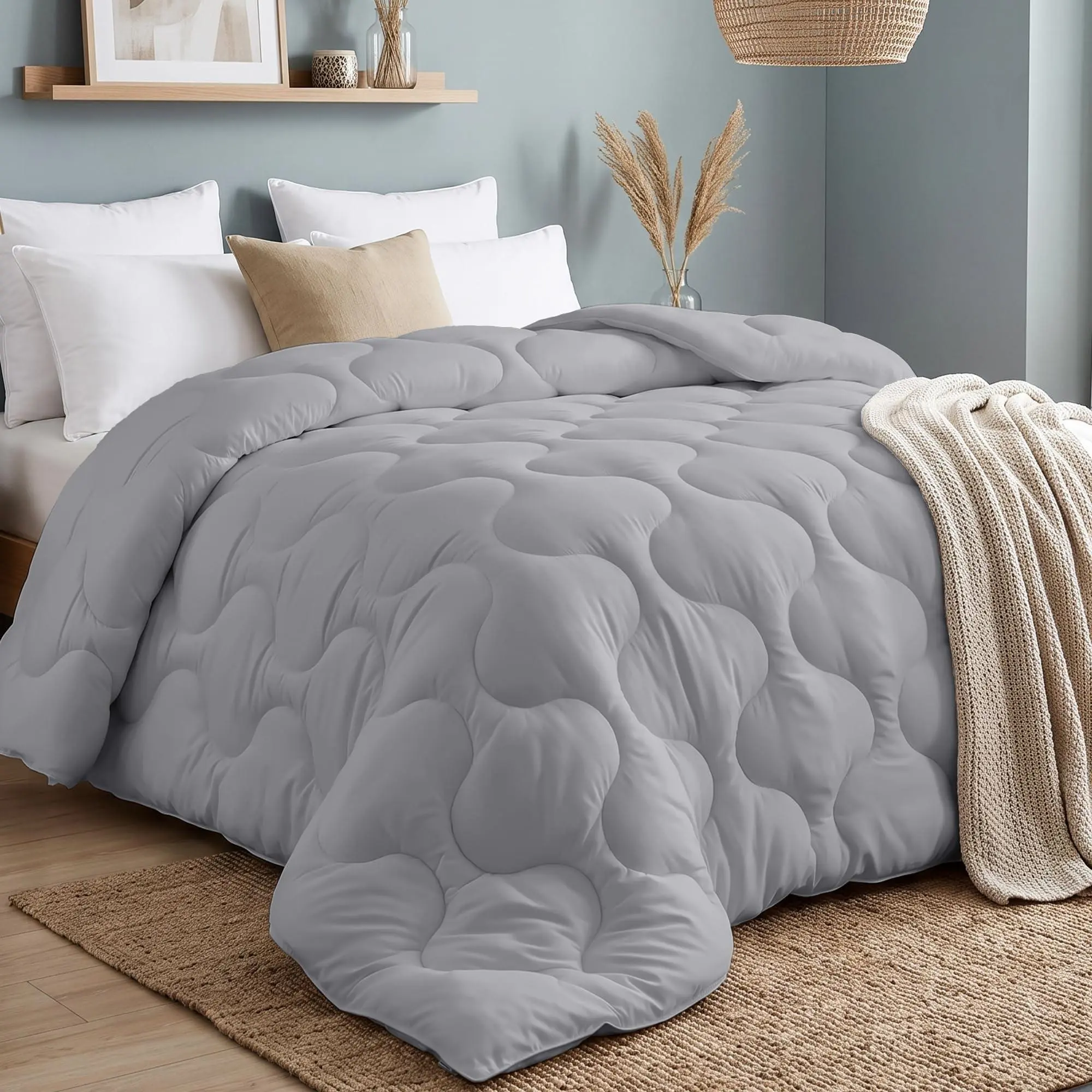 Utopia Bedding Queen Duvet Insert, Comforter, 88 x 88 Inches, Grey All-Season Cozy Microfiber Fill Comforter, Down Alternative, Corner Tabs, Machine Washable, Breathable, Durable