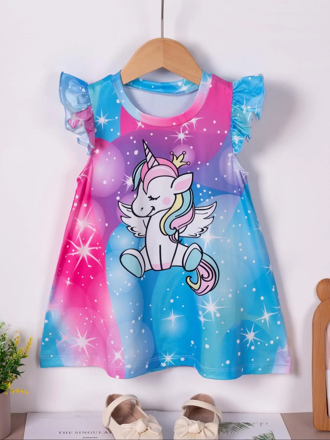 Toddler Girl's Ombre & Unicorn Print Fly Sleeve Dress, Cute Casual Gradient  Princess Dress for Party Wear, Kids Clothes for Summer - TikTok Shop