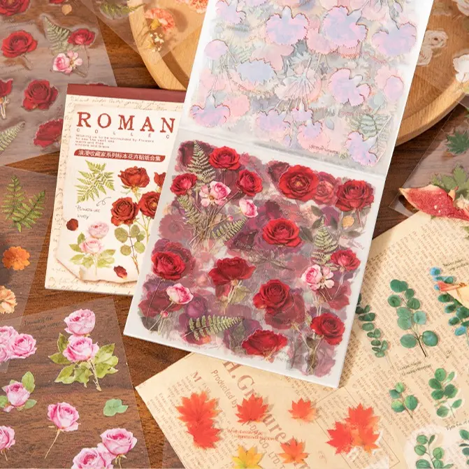 Botanical Flower PET Sticker Book - DIY Scrapbooking Supplies, Journaling Decor, Card Making Gift Decals cute cartoon creative sticker
