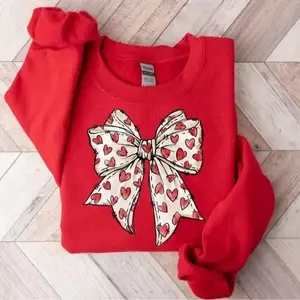 Valentine's Day heart-shaped bow sweatshirt, cute retro Valentine's Day pullover, sweet bow sweater, aesthetic gift for her, soft gift for herRAIMENTRY