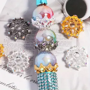10pcs High-Color Retention Zircon Hollow Large Bead Caps & Spacers- for Beadable Pens, DIY Phone Charms, Keychains, Jewelry Making Accessories, Christmas Snowflake Design