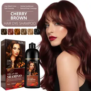 Cherry Brown Hair Dye Shampoo 3 in 1 for Gray Hair – Herbal Hair Color Shampoo with Argan Oil, Semi-Permanent Brown Color in Minutes for Women & Men, Easy At-Home Use, Shampoo Para Pintar El Cabello, 16.9 Fl Oz