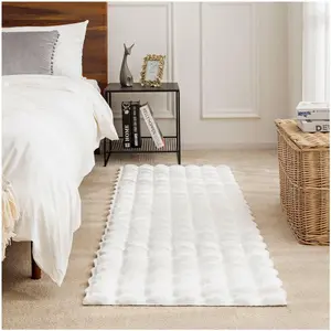 Ashler Faux Fur Rug, White 2x6 FT Soft Runner Area Rugs, Rectangle Fuzzy Carpet for Living Room, Bedroom, Machine Washable Shaggy Nursery - 3D Bubble Mat