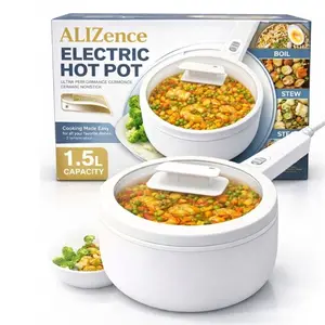 Electric Hot Pot -1.5L Mini Hot Pot, Ceramic Glaze Non-stick Portable Pot, Electric Pot for for Steak, Egg, Fried Rice, Oatmeal, Soup,Ramen with Dual Power Control, Electric Pot for Dorm, Frying Eggs Ramen, Electric Skillet, As Seen on TV