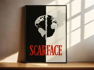 Scarface Minimalist Poster Unframed  - The World is Yours Design Poster Unframed  , Gangster Movie Decor, 80s Fan Gift