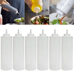 6 Pack Squeeze Condiment Dispensing Bottles 24 oz Clear- Plastic Squeeze Bottle For Sauces Spreads Ketchup Mustard Mayo Hot sauces and Olive oil