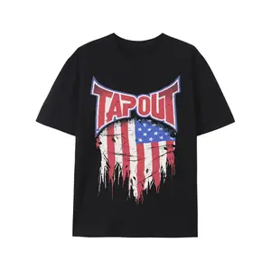 Men's Black 100% Cotton T-Shirt - Distressed American Flag & Bold "TAPOUT" Graphic Print, Soft Breathable Loose Fit Casual Tee, Machine Washable All-Season Round Neck Top, Vintage T Shirts, Comfortable Clothing, Patriotic Apparel, Micro Bullet Fabric
