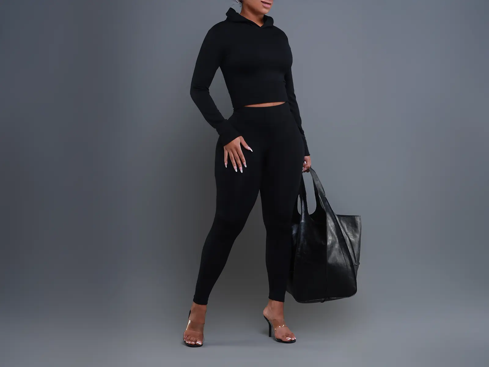 Swank A Posh Womens Solid Semi Cropped Hoodie & High Waist Seamless Leggings Two-Piece Pants Set Casual Long Sleeve Hooded Seamless Sweatshirt and Pants for All Seasons Womenswear Clothes for Daily Wear and Errands Hair Appointment Clothes No 002