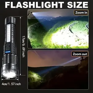 2pcs Rechargeable Zoom Super Bright Flashlight, Tactical Flashlight, LED Flashlight, Adjustable Focal Length, USB Charging, Suitable For Emergency Power Outages, Outdoor Camping, Fishing, Hiking And Home Use, Rechargeable Flashlight
