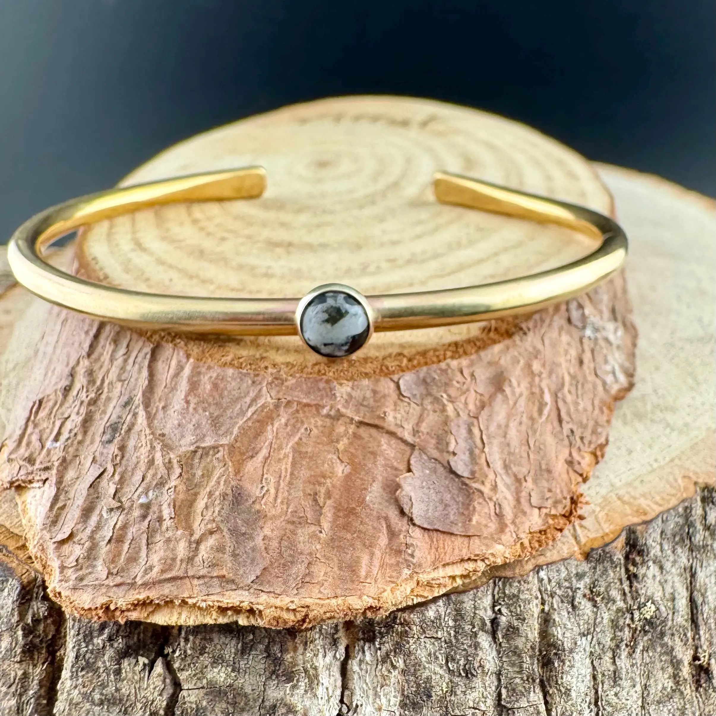 Brass White Buffalo Bezel Bracelet – 6mm Handmade Adjustable Cuff Jewelry